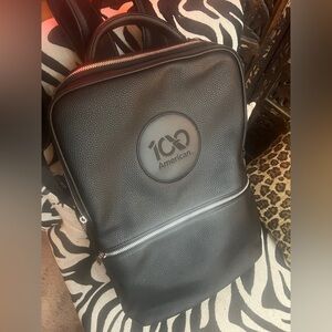 100 American Airlines Black Leather Backpack
